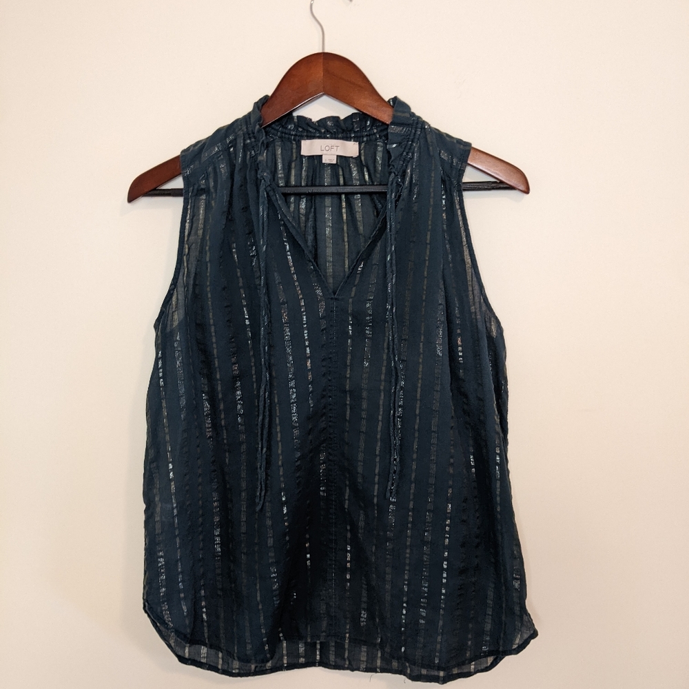LOFT Dark Teal Gold Stripe Tank